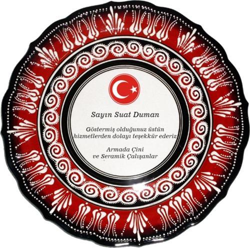 30 Cm Resimli Baskılı El Dekoru Kütahya Çini Tabak Kırmızı