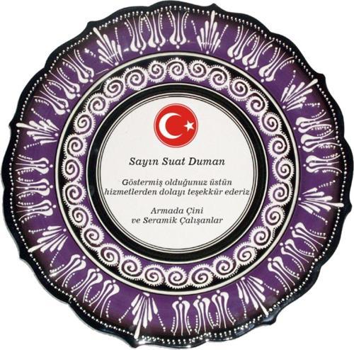 30 Cm Resimli Baskılı El Dekoru Kütahya Çini Tabak Lila