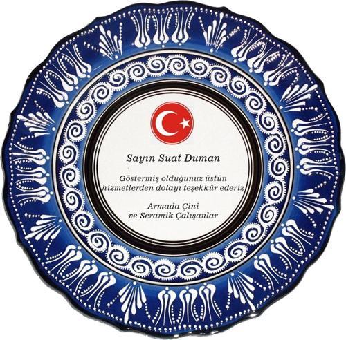 30 Cm Resimli Baskılı El Dekoru Kütahya Çini Tabak Mavi