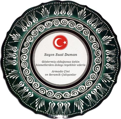 30 Cm Resimli Baskılı El Dekoru Kütahya Çini Tabak Yeşil