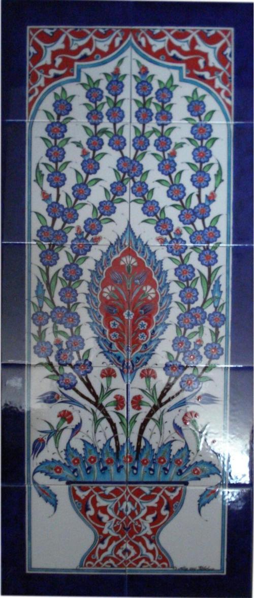 40x100 Cm Ed 706 Mavi Göbekli Eldekoru Çini Pano