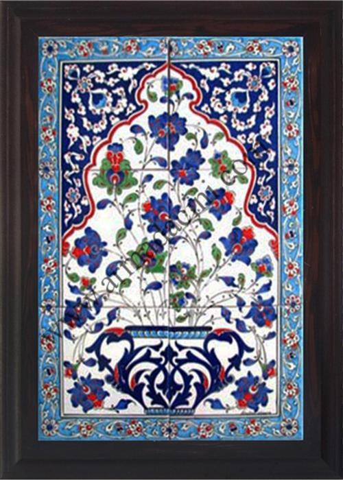 40x60 Cm Ed 515 Mavi Saksılı Eldekoru Çini Pano