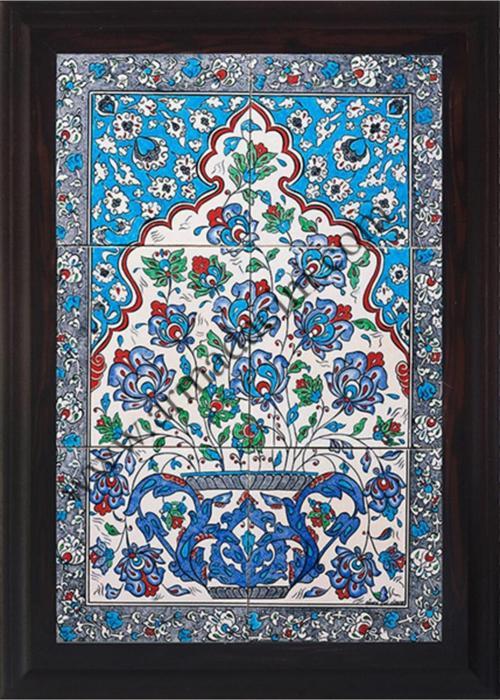 40x60 Cm Ed 607 Mavi Saksılı Eldekoru Çini Pano