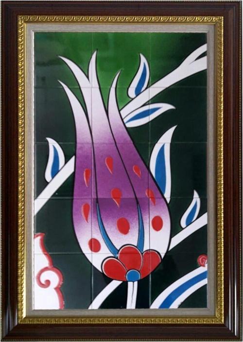 60x100 Cm Ed 615 Yeşil Lale Eldekoru Çini Pano
