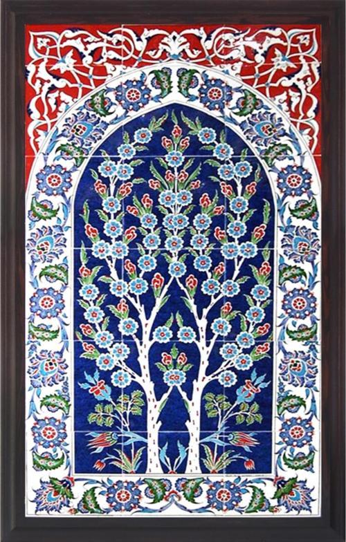 60x100 Cm Ed 620 Çift Hayat Ağacı Eldekoru Çini Pano