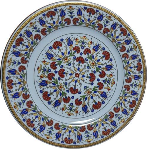 Armada Cini Prt 34 25 Cm Sarı Altın Yaldızlı Lale Karanfil Desenli Porselen Cini Tabak
