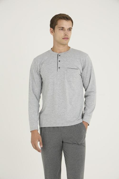 Erkek Midi Yaka Uzun Kollu Pijama Takımı
