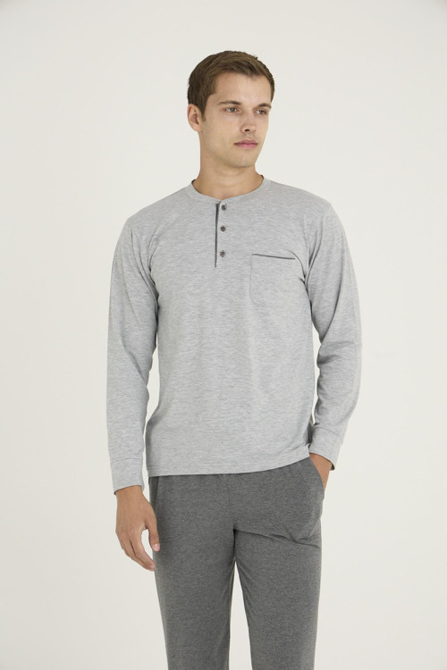 Erkek Midi Yaka Uzun Kollu Pijama Takımı
