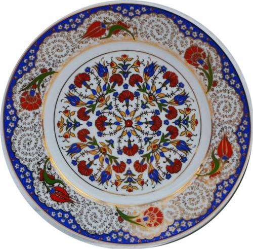 Armada Cini Prt 40 25 Cm Mavi Altın Yaldızlı Lale Karanfil Desenli Porselen Cini Tabak