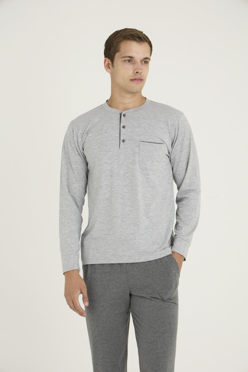 Erkek Midi Yaka Uzun Kollu Pijama Takımı