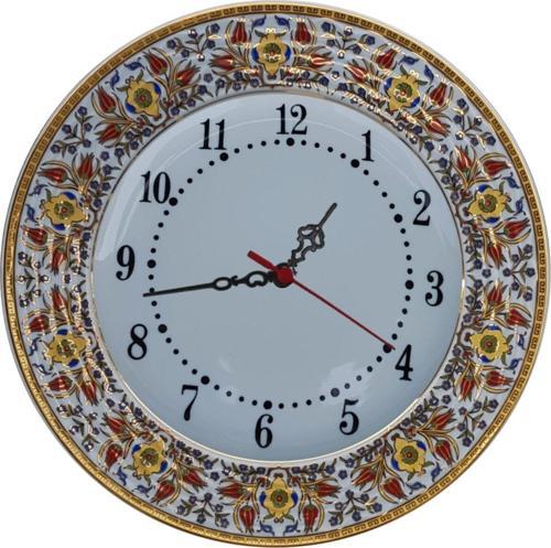 Armada Cini Prt 62 25 Cm Sarı Altın Yaldızlı Lale Karanfil Desenli Porselen Cini Saat