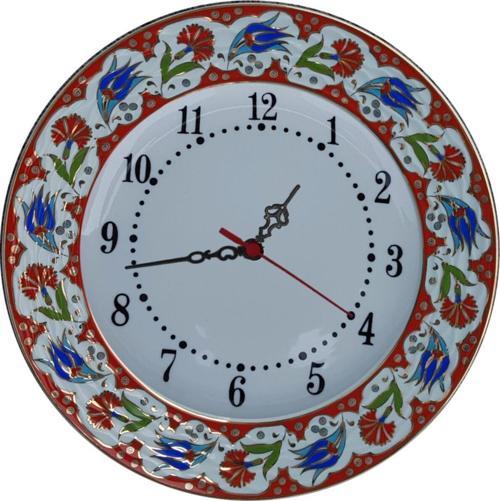 Armada Cini Prt 65 25 Cm Kırmızı Altın Yaldızlı Lale Karanfil Desenli Porselen Cini Saat