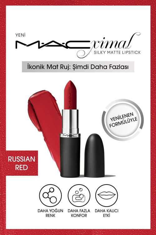 M·a·cxımal Silky Matte Lipstick Nemlendirme Etkili Yoğun Renk Sağlayan Ruj - Russian Red