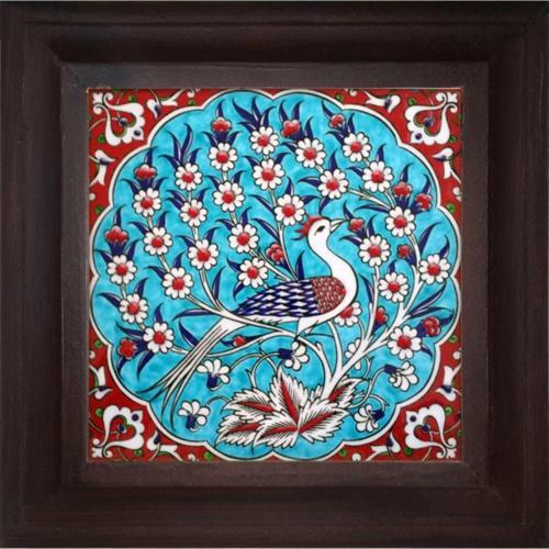 20x20 Cm Ed 301 Turkuaz Tavus Kuşu Kütahya Çini Pano