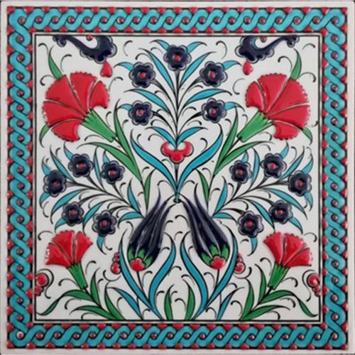 20x20 Cm Ed 303 Turkuaz Çift Karanfil El Dekoru Çini Pano