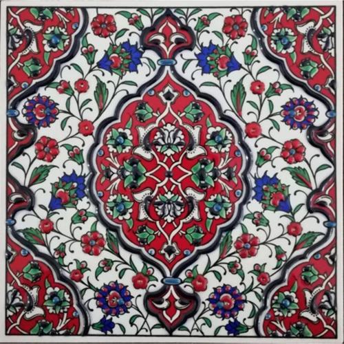 20x20 cm Ed 308 Kırmızı Iznik Rumi El Dekoru Çini Pano