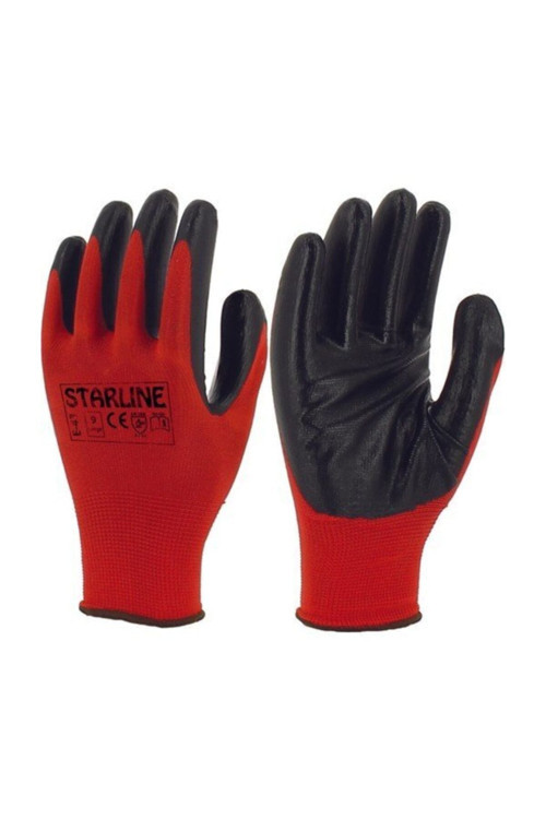 Starlıne E-43 Ks Nitril Naylon Eldiven No: 10 - Xl Kırmızı - Siyah 12'li