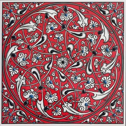 20x20 Cm Ed 325 Kırmızı Iznik Rumili Desen Eldekoru Çini Karo