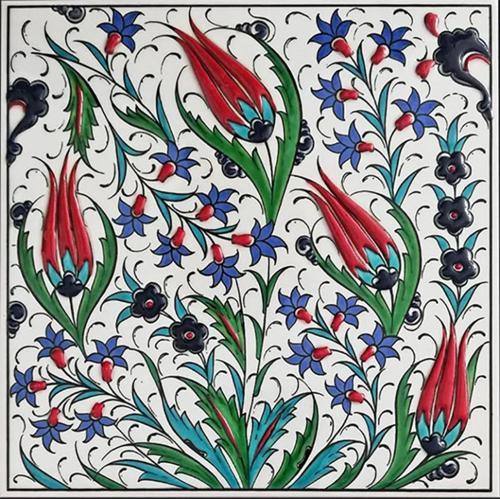 20x20 Cm Ed 326 Kütahya Desenli Iznik Lalezar Eldekoru Çini Karo