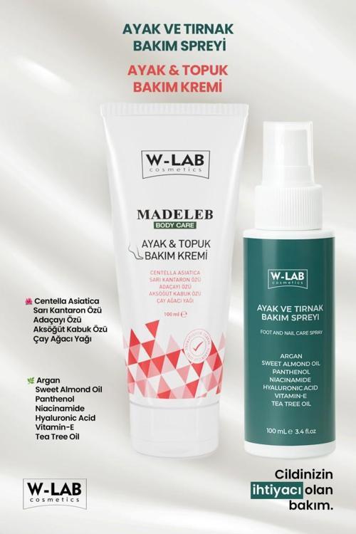 Ayak Topuk Bakım Kremi 100 ML ve W-Lab Kozmetik Ayak Tırnak Bakım Spreyi 100 Ml