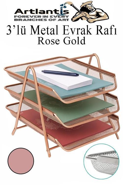 Metal Evrak Rafı 3 lü 1 Paket Masa Üstü A4 Dosya Düzenleyici Kağıt Tepsisi Metal Fileli Üç Katlı Hareketli Perfore