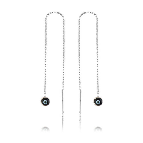 925 Ayar Gümüş Zincirli Lacivert Nazar Küpe