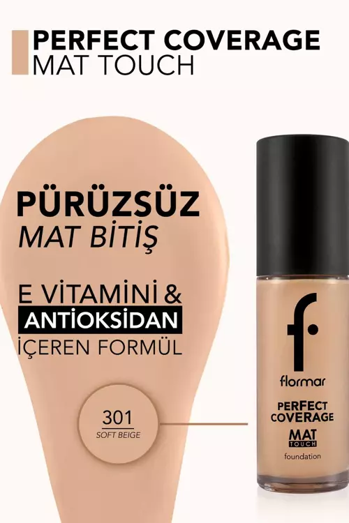 Mat Birişli E Vitamini İçeren Fondöten  - Mat Touch Foundation - 301 Soft Beige