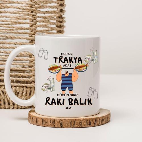 Burası Trakya Adaş Gücün Sırrı Rakı Balık Bea Yazılı Baskılı Kupa Bardak Memleket Serisi