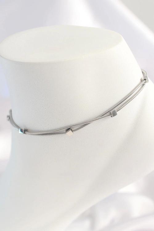 316L Çelik Gümüş Renk Minimal Kare Model Kadın Halhal