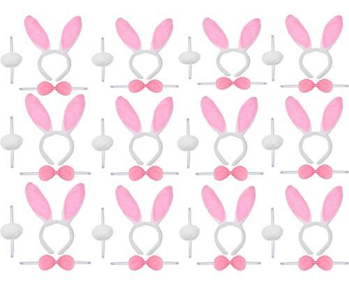 Pembe Tavşan Kostüm Seti – Taç Ponpon Kuyruk 12 li Paket