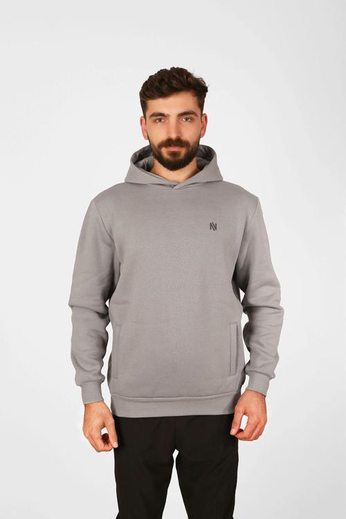 |Kapüşonlu Sweatshirt| Fleto Cep Detaylı Reflektör Baskılı Şardonlu
