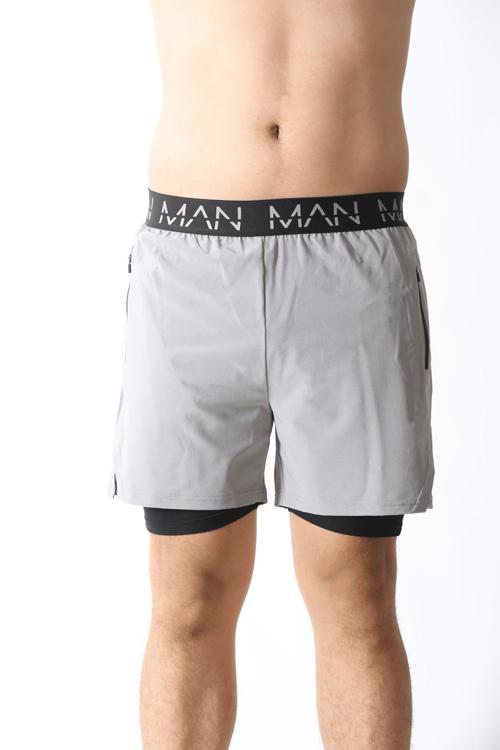 Man Of Man Gri Unisex Gym Ve Fitness Fitness Astarlı Taytlı Şort