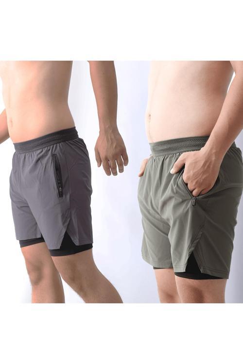 | 2 Li Paket | Unisex Gym Ve Fitness Astarlı Taytlı Şort | Gizli Cep Detaylı