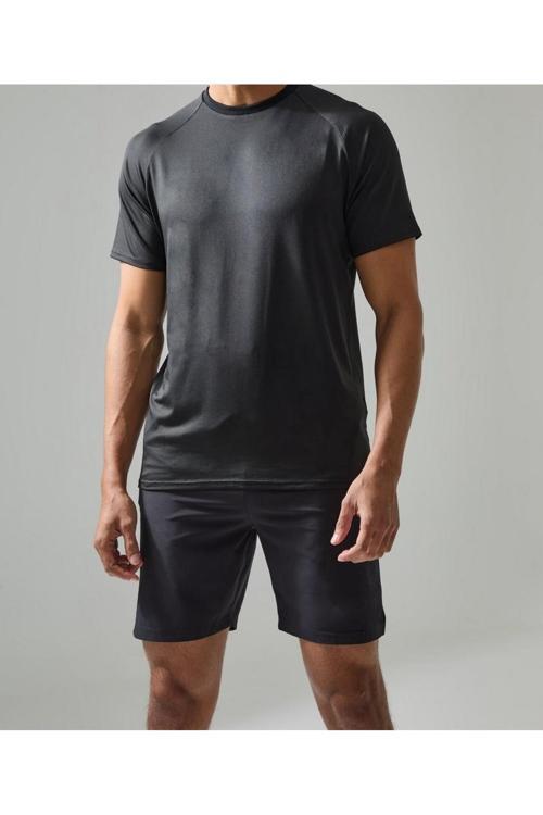 Siyah Reglan Kısa Kol Spor Tişört