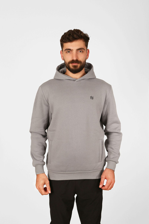 |Kapüşonlu Sweatshirt| Fleto Cep Detaylı Reflektör Baskılı Şardonlu