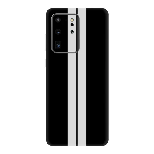 Samsung S20 Ultra Kaplama Siyah Çift Beyaz Şerit