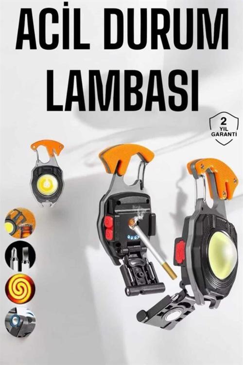 Yeni Nesil Kamp Feneri Çok Fonksiyonlu Fener Anahtarlık Usb Çakmaklı Cam Kırıcı Kemer Kesici