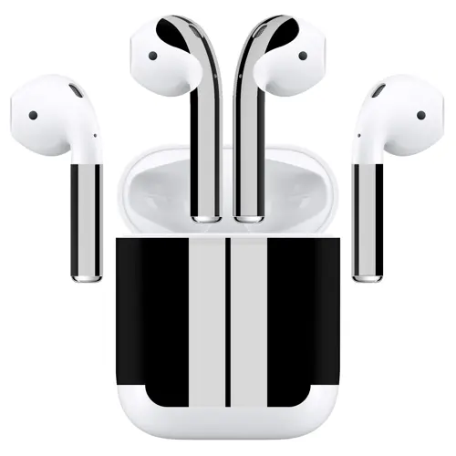 Airpods (Gen 2 No Wireless) Kaplama Siyah Çift Beyaz Şerit