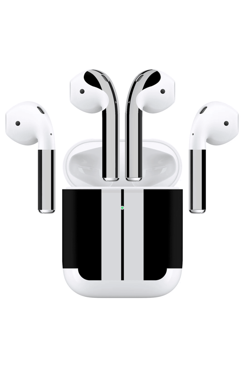 Airpods (Gen 2 Wireless) Kaplama Siyah Çift Beyaz Şerit