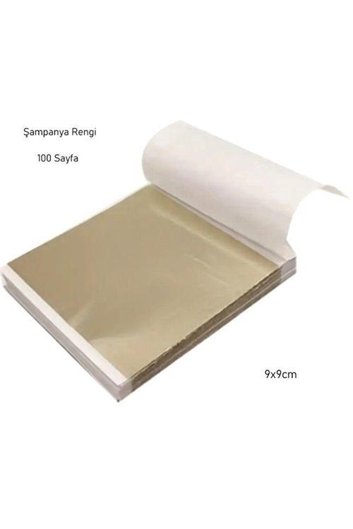 Şampanya Rengi Yaprak Varak, Şampanya Tırnak Süsü, Dekoratif, Epoksi Reçine-9X9Cm-100Sayfa