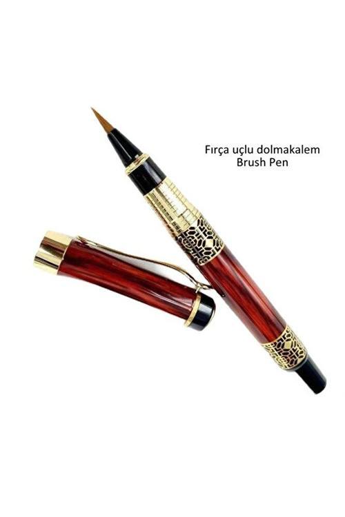 Fırça Uçlu Dolma Kalem, Brush Pen, Kurt Kılı, Hazneli, Kırmızı-Çini, Seramik Tahrir Fırçası No:1