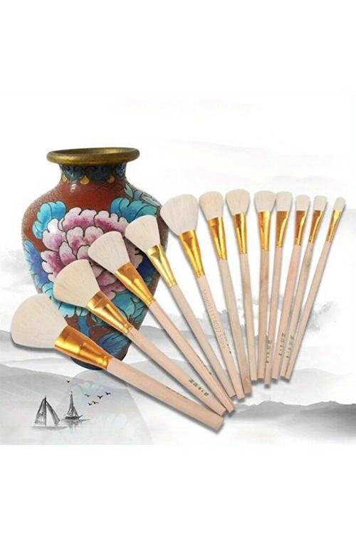 Seramik Sırlama Fırça Seti, Seramik Boyama, Yaldızlama, Çini, Vazo, Hobi Işleri, Koyun Tüyü-Set 12Ad