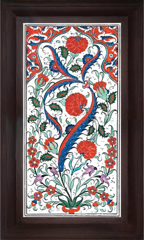Beyaz Ed 160 Karanfil Hançer Eldekoru Çini Pano 20x40 cm