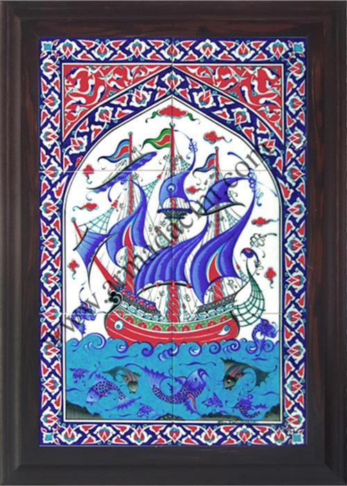 Ed 501 Osmanlı Kalyon El Dekoru Çini Pano 40x60 cm