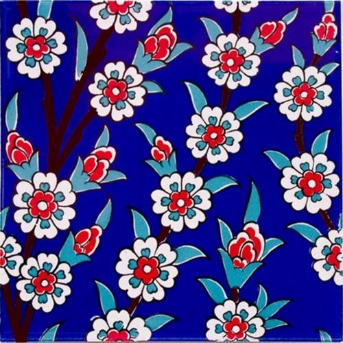 Kobalt Papatya Kütahya Çini Desenli Karo 20x20 cm Ac 60