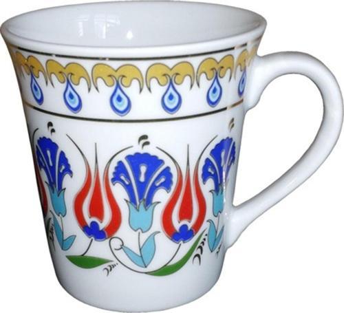Prt 89 Altın Yaldızlı Lale Karanfil Çini Desenli Porselen Kupa