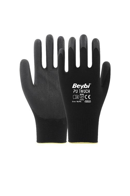 Pu Touch Polyester Örme Lateks Eldiven-Siyah - 10 Çift