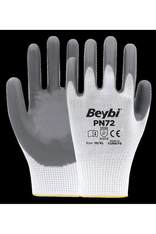 Pn72 Gri Polyester Örme Nitril Eldiven 12 Adet
