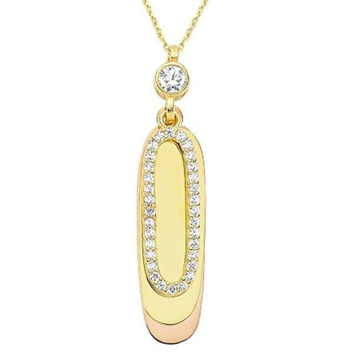 Plaka Kolye 3,47 Gram İki Renk Oval 14 Ayar Altın