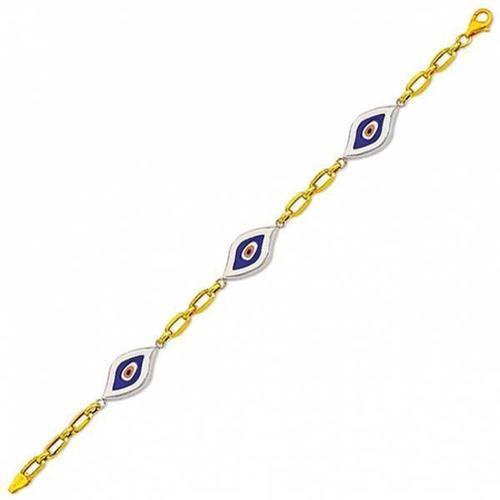 Çekik Beyaz Gözlü 14 Ayar Altın Bileklik